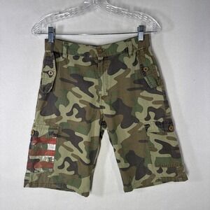 American Hawk Womens Camo Cargo Shorts Flag Pocket Size 14 Preowned Excellent